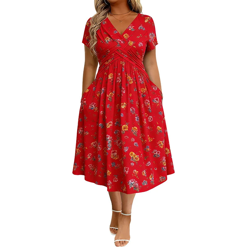 Women’s V-Neck Floral Twist-Waist Dress