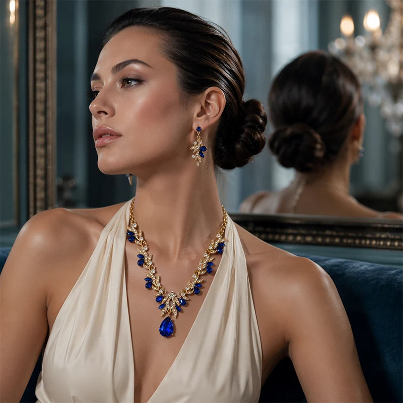 Sparkling Teardrop Necklace and Earrings Set