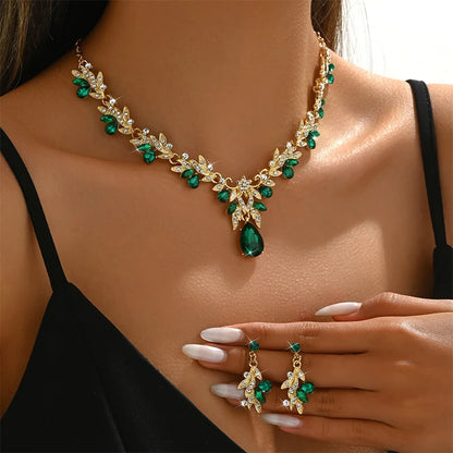 Sparkling Teardrop Necklace and Earrings Set