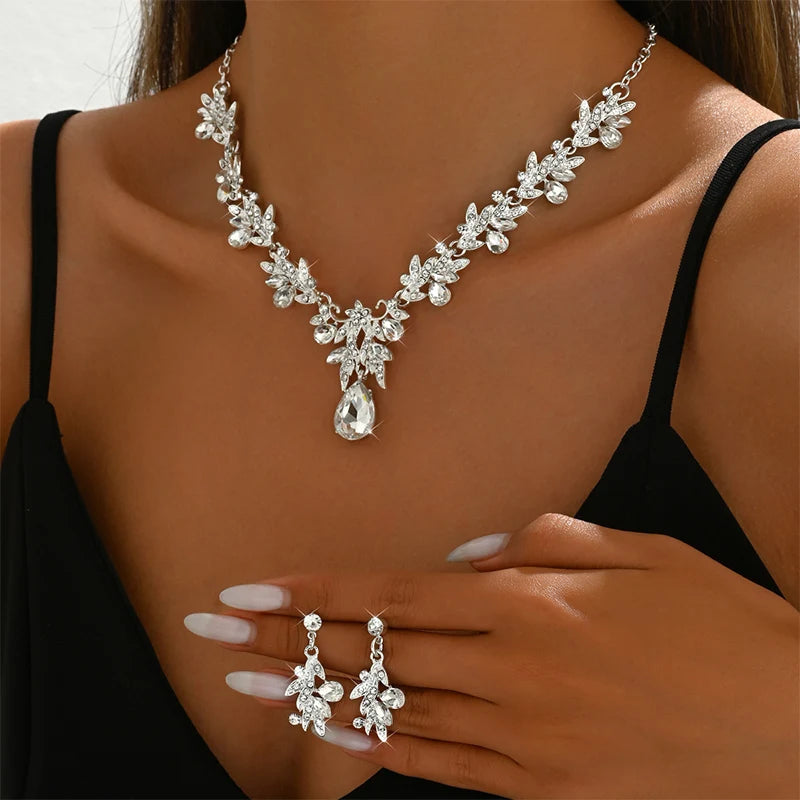 Sparkling Teardrop Necklace and Earrings Set