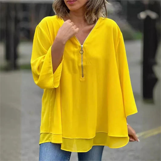 Women's Layered V-Neck Zip Sleeve Top