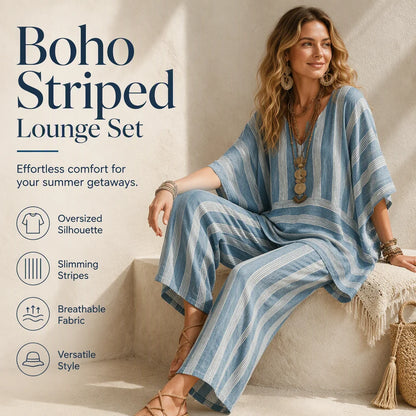 Women's Striped V-Neck Two Piece Set