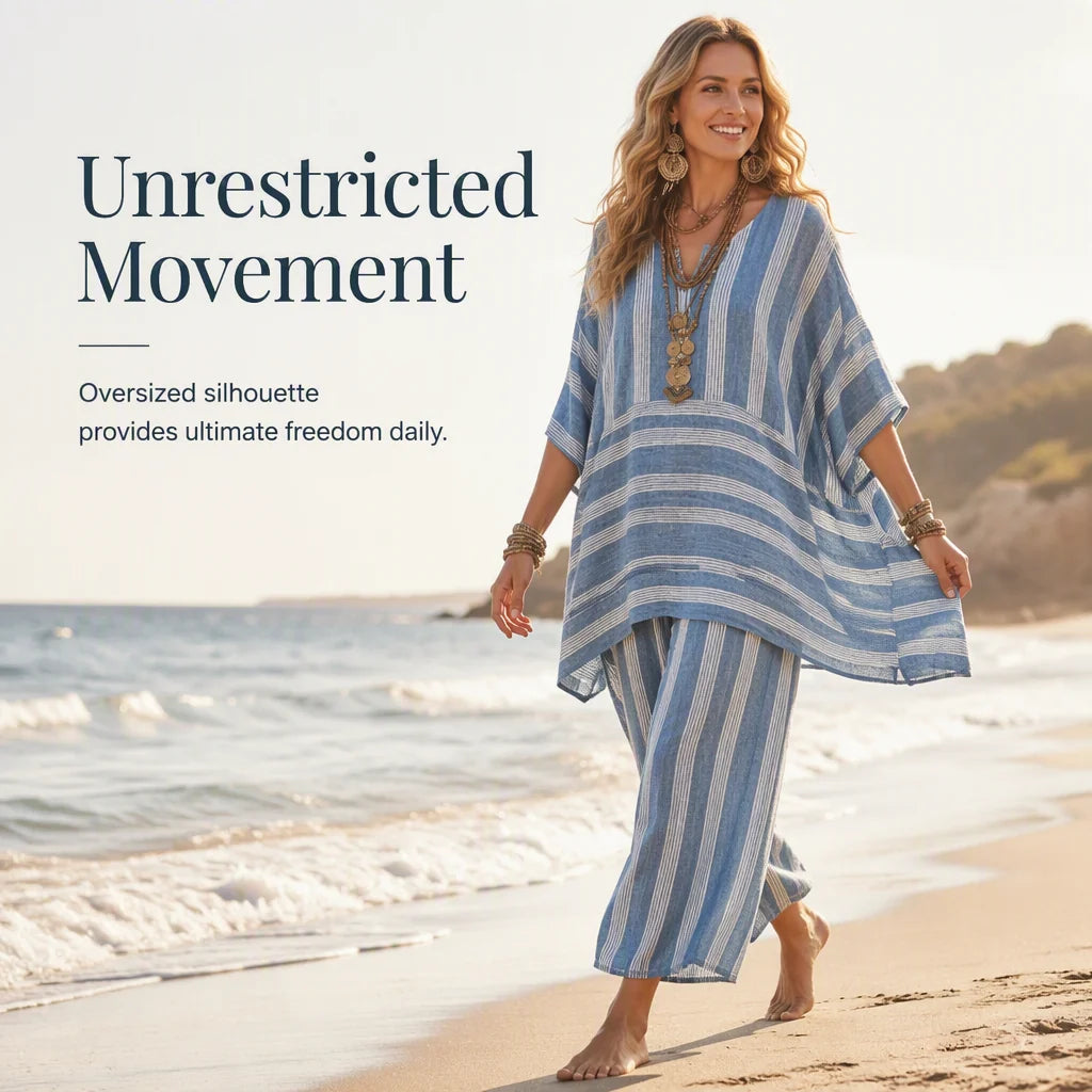 Women's Striped V-Neck Two Piece Set