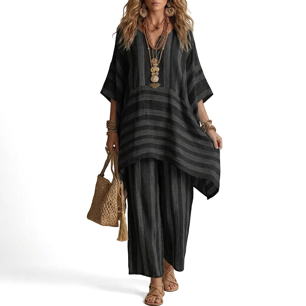 Women's Striped V-Neck Two Piece Set