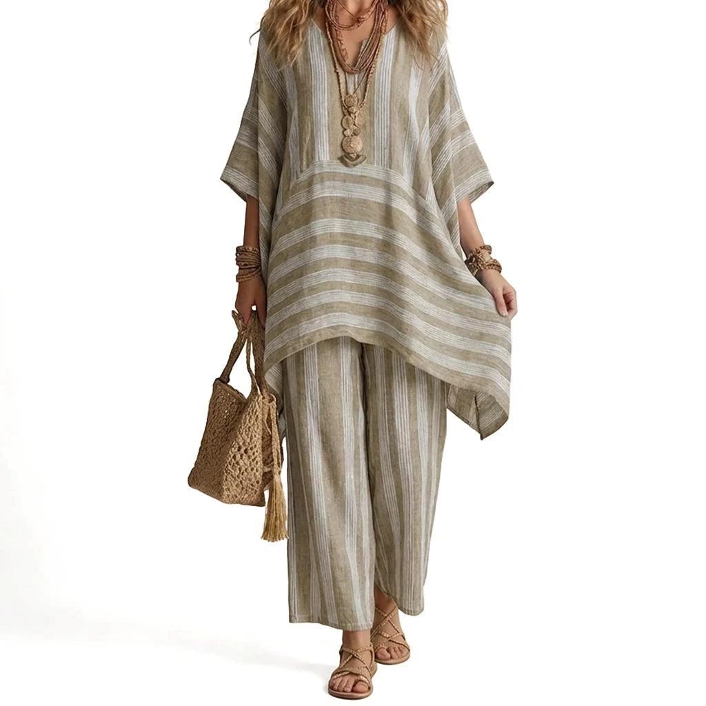 Women's Striped V-Neck Two Piece Set