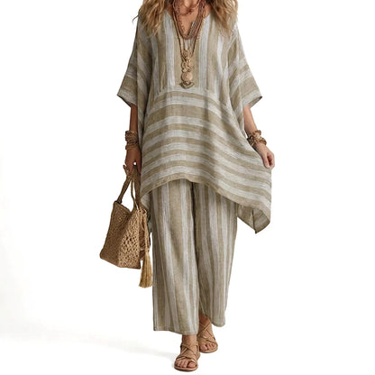 Women's Striped V-Neck Two Piece Set