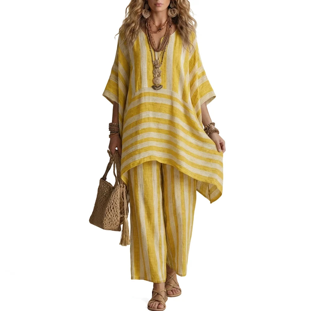 Women's Striped V-Neck Two Piece Set