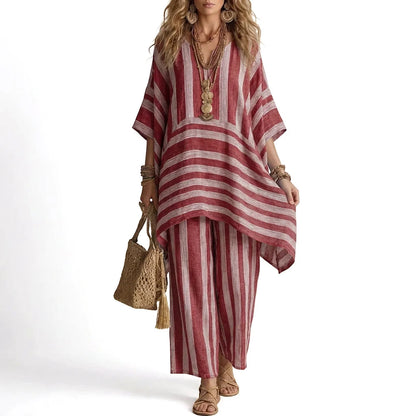 Women's Striped V-Neck Two Piece Set