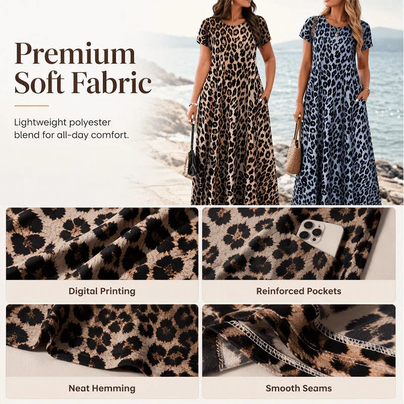 Women's Flowing Leopard Print Maxi Dress