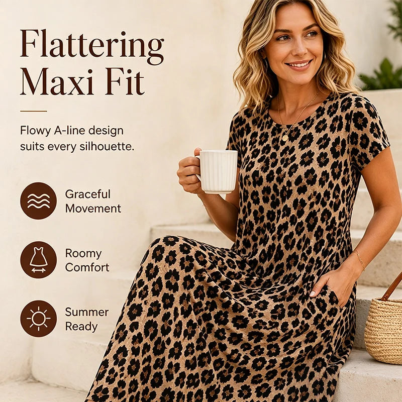 Women's Flowing Leopard Print Maxi Dress