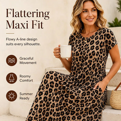 Women's Flowing Leopard Print Maxi Dress