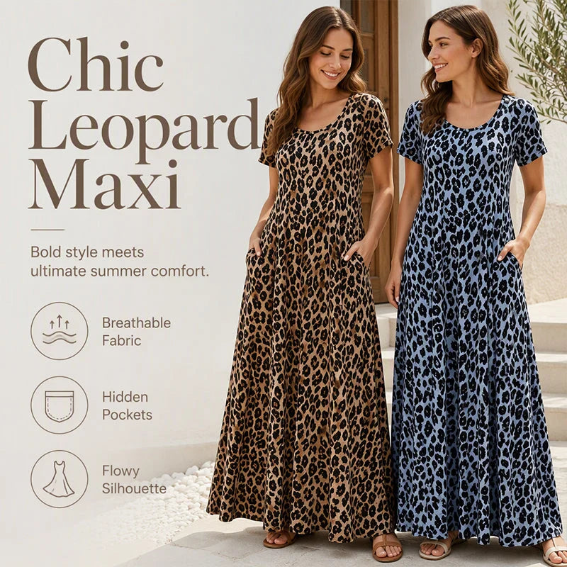 Women's Flowing Leopard Print Maxi Dress