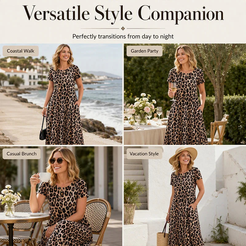 Women's Flowing Leopard Print Maxi Dress