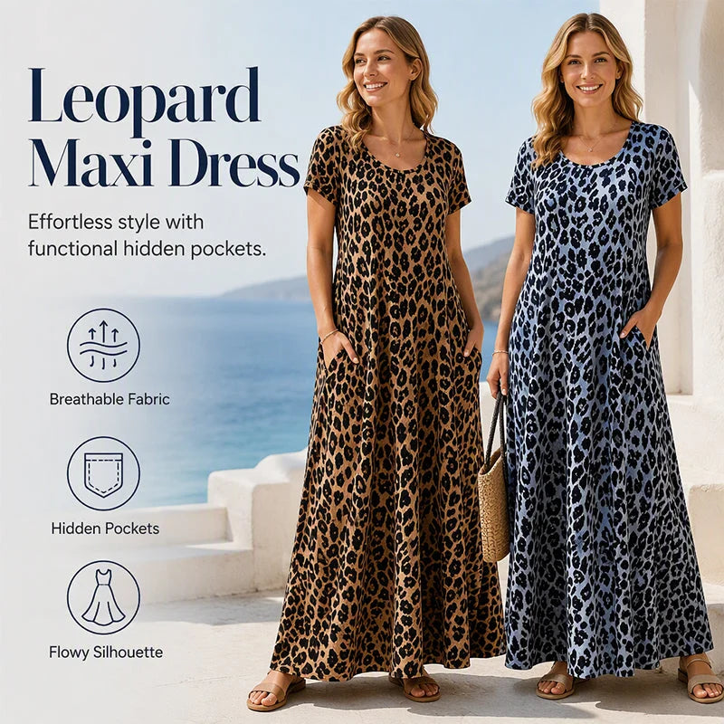 Women's Flowing Leopard Print Maxi Dress