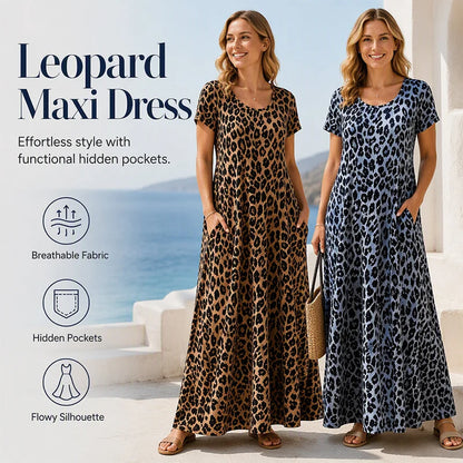 Women's Flowing Leopard Print Maxi Dress