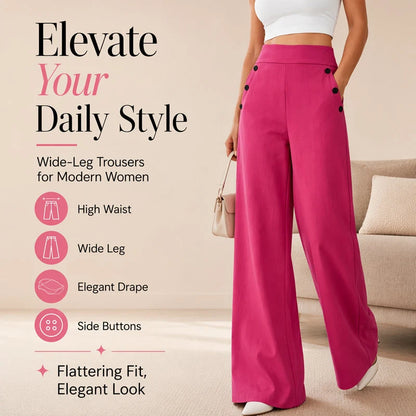 High-Waisted Wide-Leg Trousers with Side Buttons