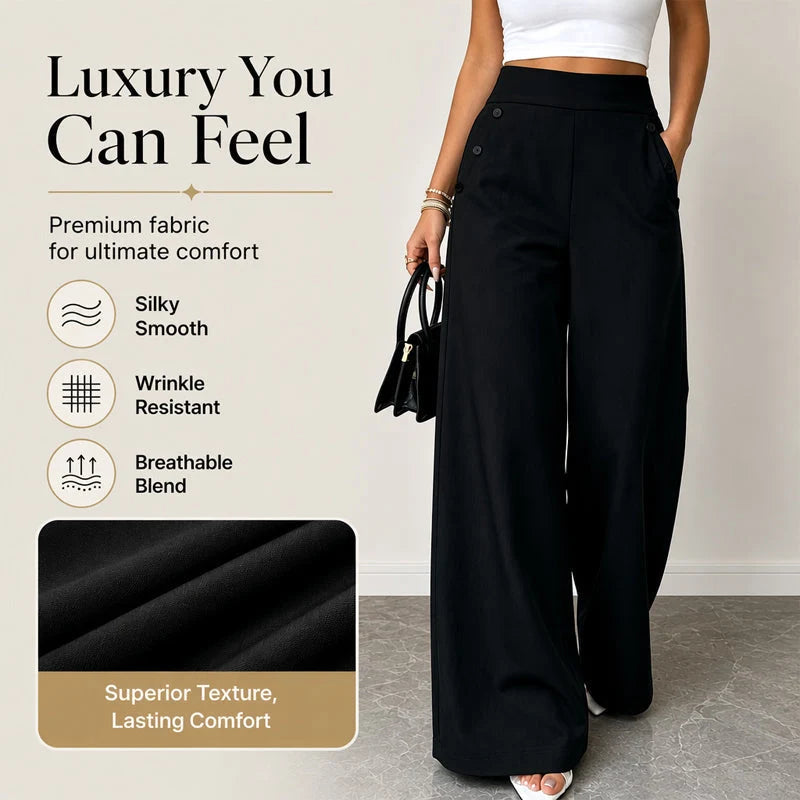 High-Waisted Wide-Leg Trousers with Side Buttons