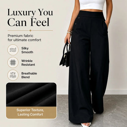 High-Waisted Wide-Leg Trousers with Side Buttons