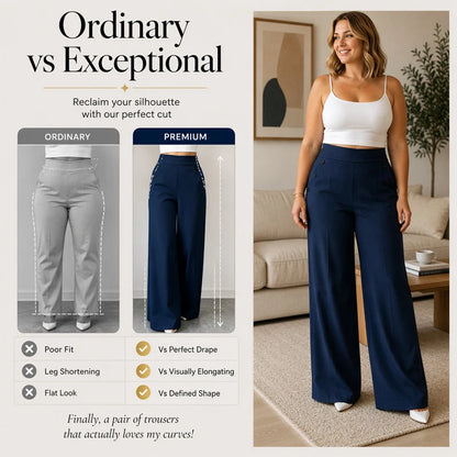 High-Waisted Wide-Leg Trousers with Side Buttons