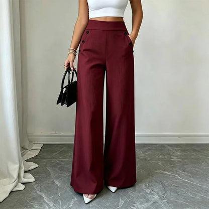 High-Waisted Wide-Leg Trousers with Side Buttons