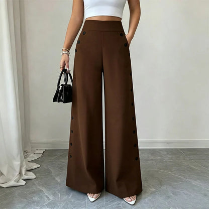 High-Waisted Wide-Leg Trousers with Side Buttons
