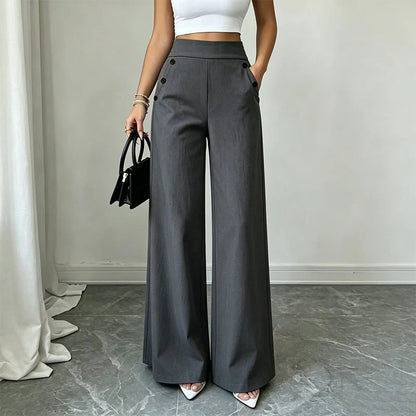 High-Waisted Wide-Leg Trousers with Side Buttons