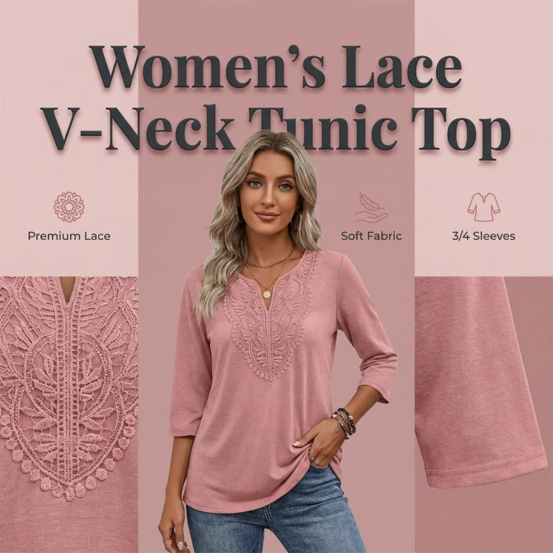 Women's Lace-Trim V-Neck Tunic Top