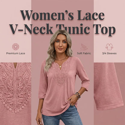 Women's Lace-Trim V-Neck Tunic Top