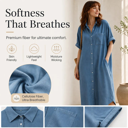 Women's Loose-Fit Button-Front Denim Dress
