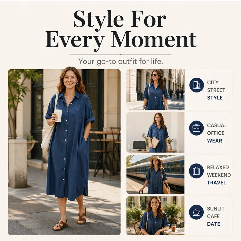 Women's Loose-Fit Button-Front Denim Dress