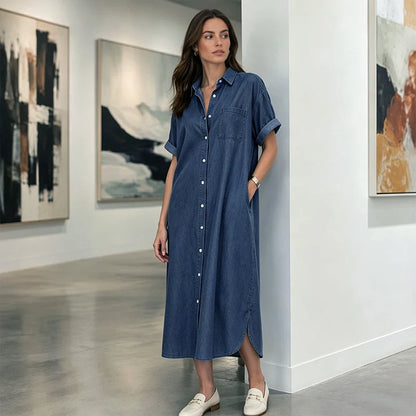 Women's Loose-Fit Button-Front Denim Dress
