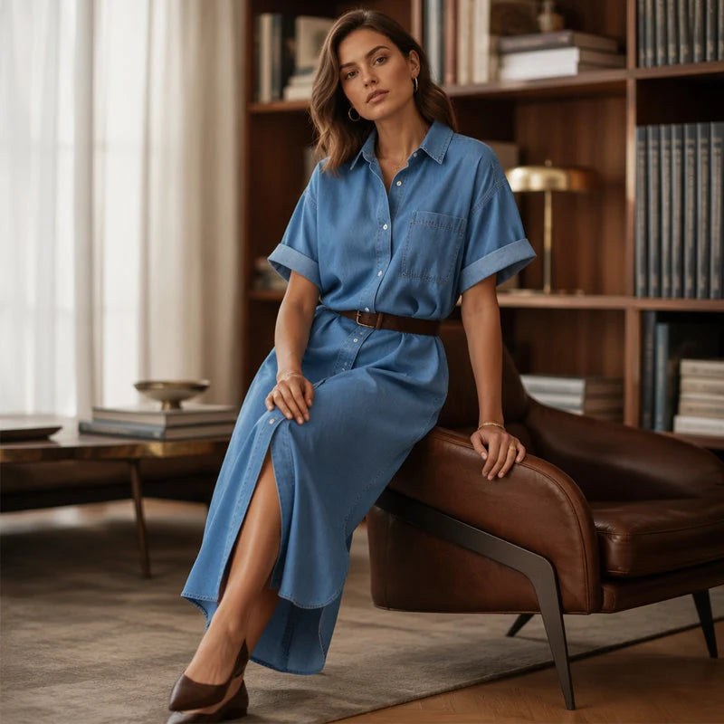 Women's Loose-Fit Button-Front Denim Dress