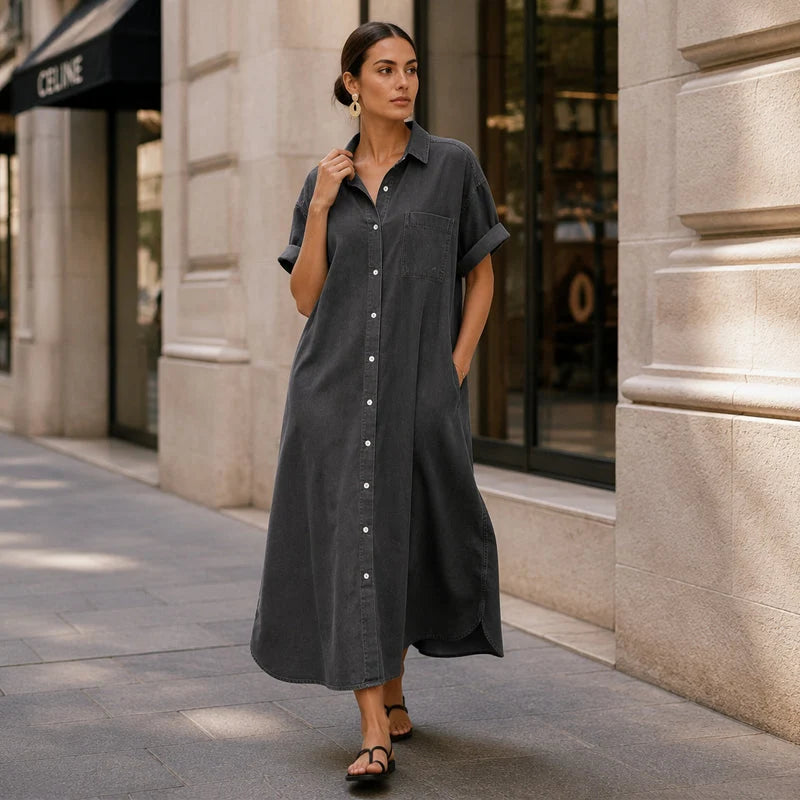 Women's Loose-Fit Button-Front Denim Dress
