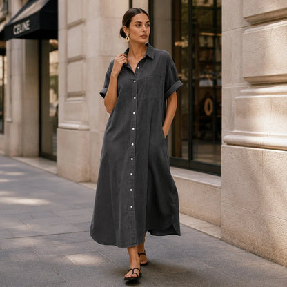 Women's Loose-Fit Button-Front Denim Dress