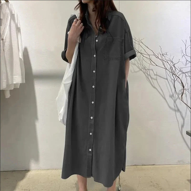 Women's Loose-Fit Button-Front Denim Dress