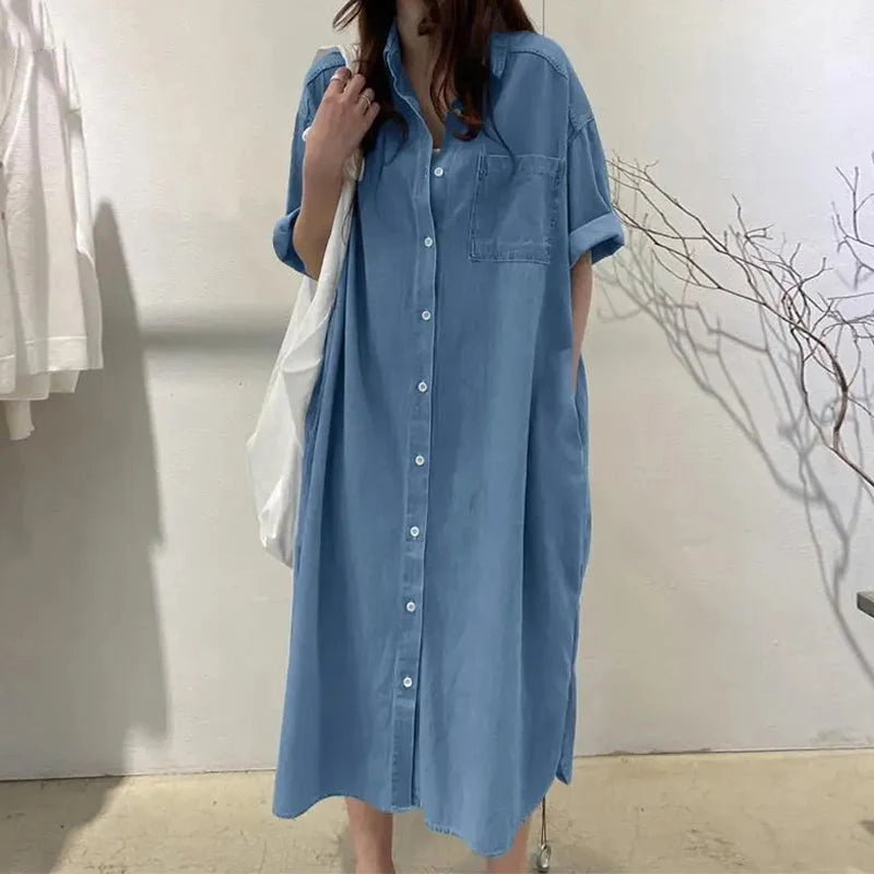 Women's Loose-Fit Button-Front Denim Dress