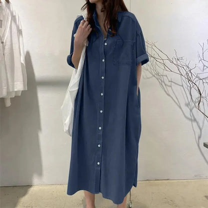 Women's Loose-Fit Button-Front Denim Dress