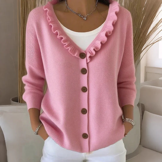 Women's Frill Neck Button Knit Cardigan