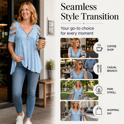 Women's Cold-Shoulder Heart Print T-Shirt