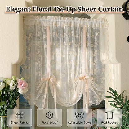 Floral Embroidered Tie-Up Sheer Curtain