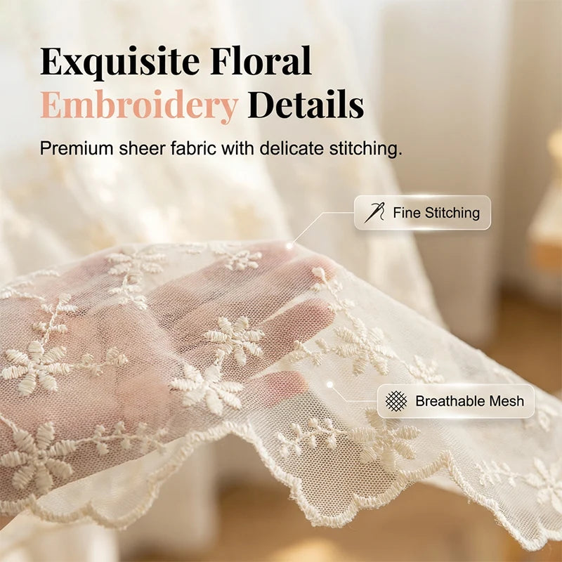 Floral Embroidered Tie-Up Sheer Curtain