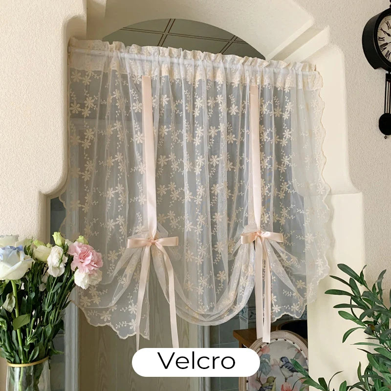 Floral Embroidered Tie-Up Sheer Curtain