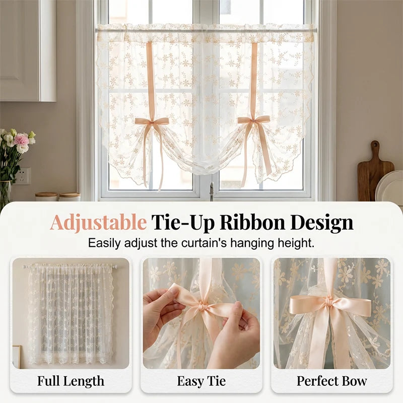 Floral Embroidered Tie-Up Sheer Curtain