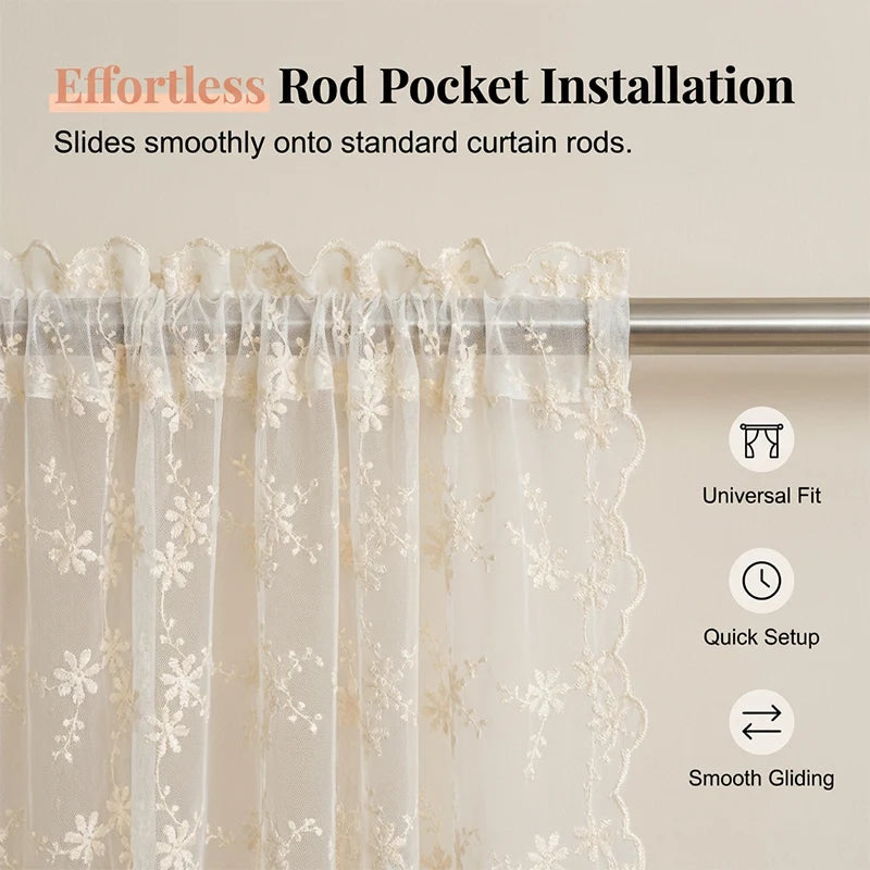 Floral Embroidered Tie-Up Sheer Curtain