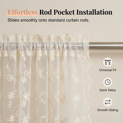 Floral Embroidered Tie-Up Sheer Curtain