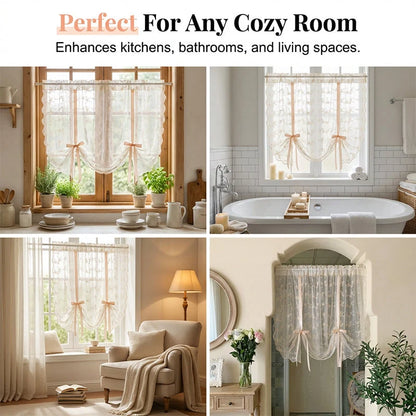 Floral Embroidered Tie-Up Sheer Curtain