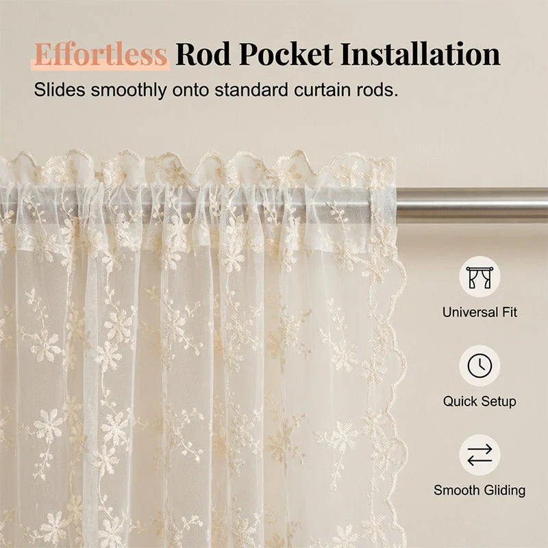 Floral Embroidered Tie-Up Sheer Curtain
