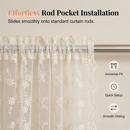 Floral Embroidered Tie-Up Sheer Curtain