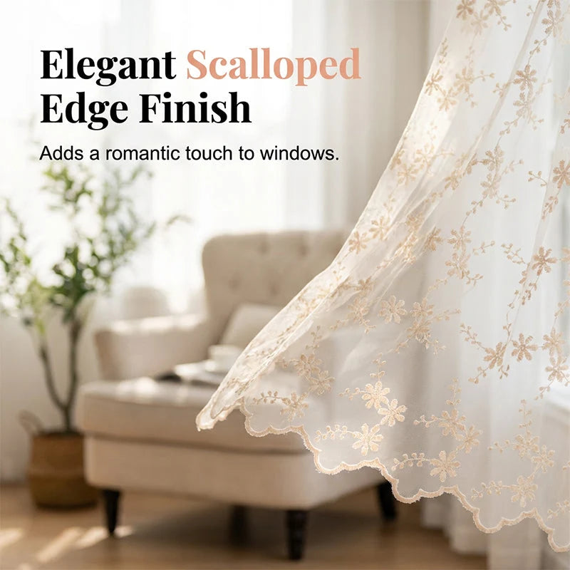Floral Embroidered Tie-Up Sheer Curtain