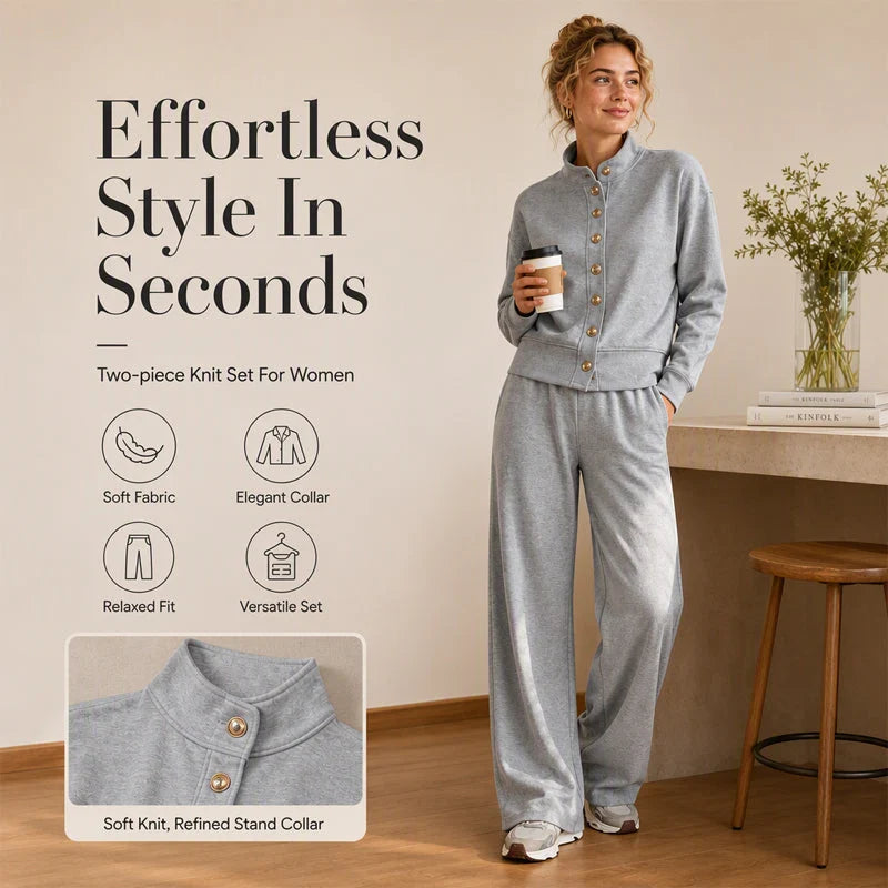 Women's Button-Down Cardigan & Wide-Leg Trouser Set